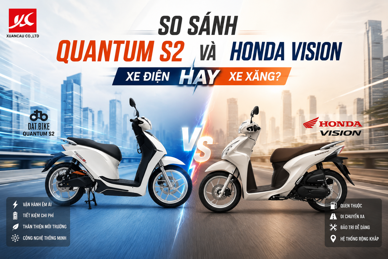 So sánh Quantum S2 và Honda Vision: Xe điện hay xe xăng?
